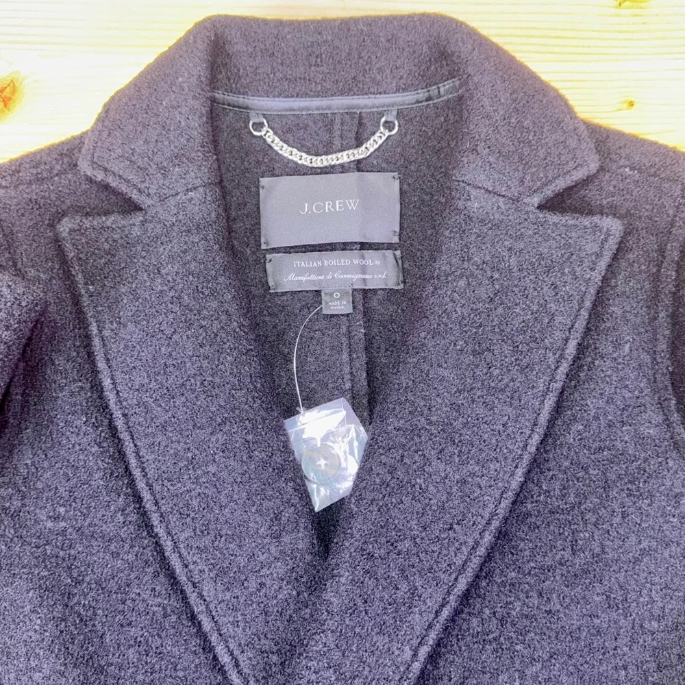 J.Crew‎ Italian Boiled Wool Coat Black Size 0 Double Breasted NWOT - Picture 2 of 8